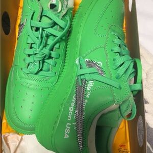 Off-White Bright Green Sneakers with Silver Detail size 6.5 men